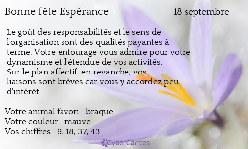 Carte bonne fête Espérance