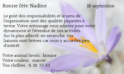 Carte Bonne Fete Nadine 18 Septembre