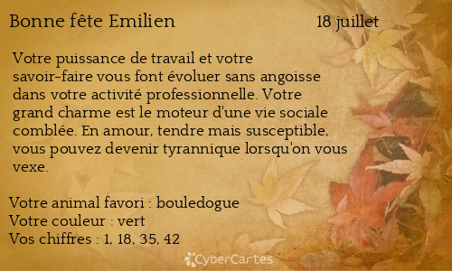 Carte bonne fête Emilien