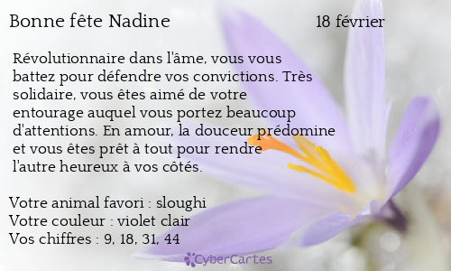 Carte Bonne Fete Nadine 18 Fevrier