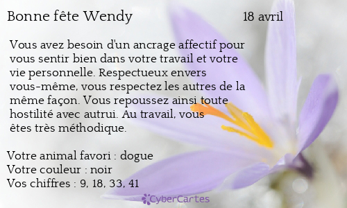 Carte bonne fête Wendy
