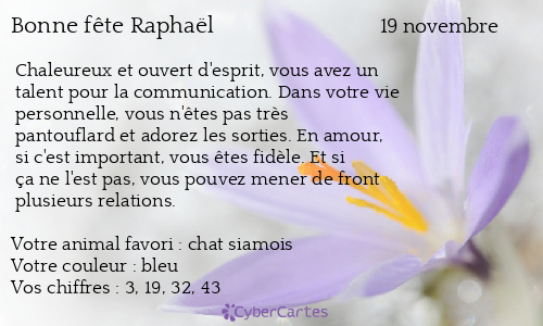 Carte Bonne Fete Raphael 19 Novembre