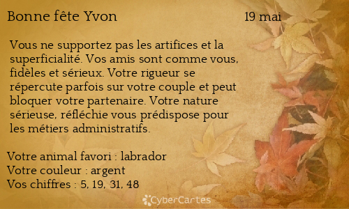 Carte bonne fête Yvon (19 mai)