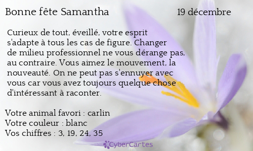Carte bonne f&ecirc;te Samantha
