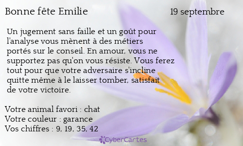 Carte Bonne Fete Emilie 19 Septembre