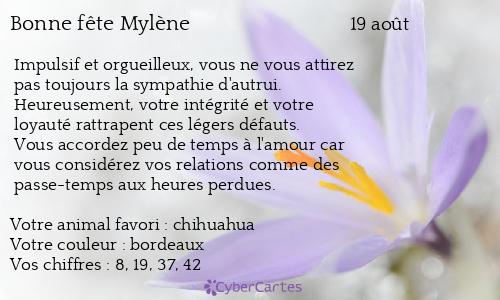 Carte Bonne Fete Mylene 19 Aout