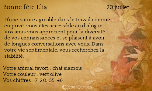 Carte bonne fête Elia