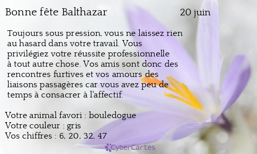 Carte bonne fête Balthazar