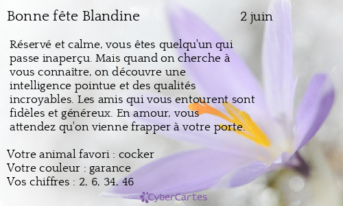 Carte Bonne Fete Blandine 2 Juin