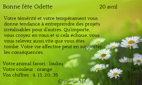 Carte bonne fête Odette