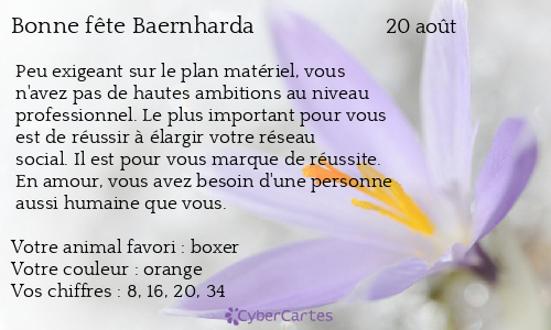 Carte bonne fête Baernharda