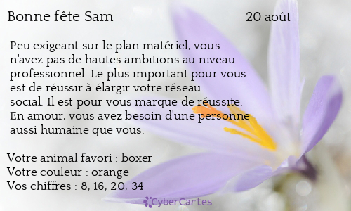 Carte bonne fête Sam