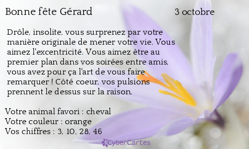 Carte Bonne Fete Gerard 3 Octobre