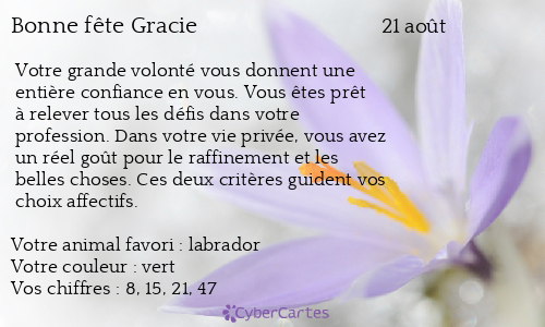Carte bonne f&ecirc;te Gracie