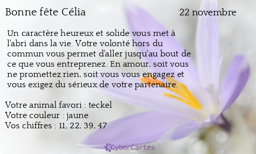 Carte Bonne Fete Celia 22 Novembre