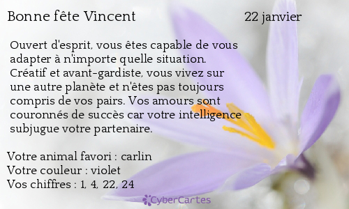 Carte bonne fête Vincent (22 janvier) !