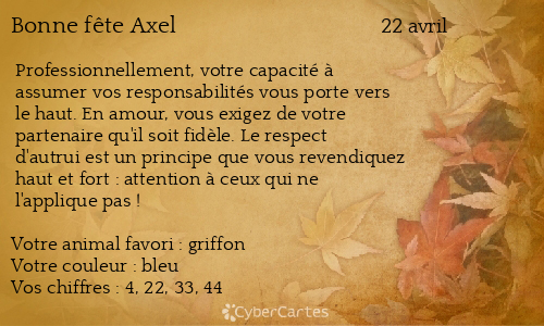 Carte bonne fête Axel