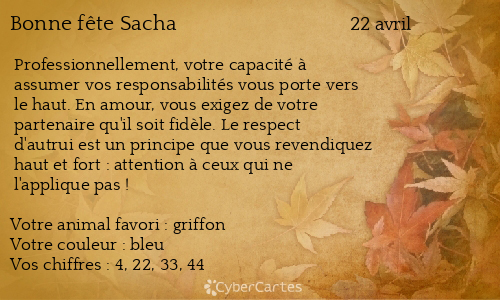 Carte bonne fête Sacha