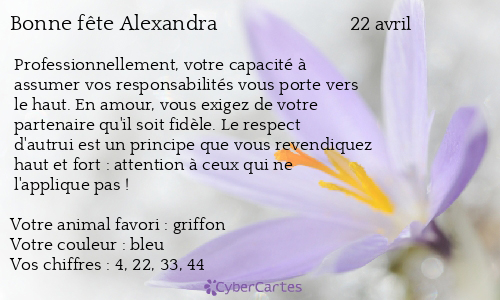 Carte Bonne Fete Alexandra 22 Avril