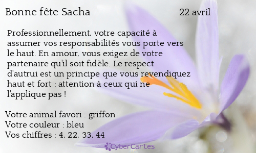 Carte bonne fête Sacha