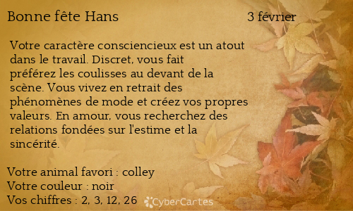 Carte bonne fête Hans