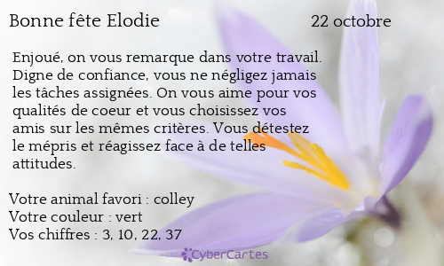 Carte Bonne Fete Elodie 22 Octobre