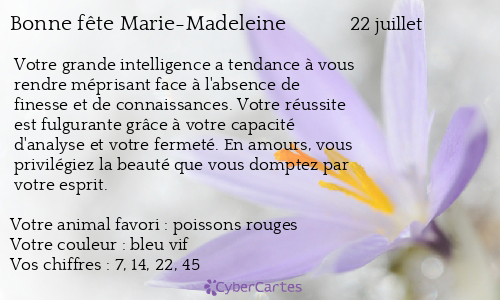 Carte bonne f&ecirc;te Marie-Madeleine