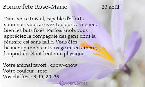 Carte Bonne Fete Rose Marie 23 Aout