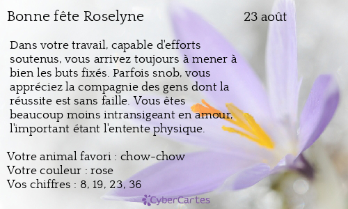 Carte Bonne Fete Roselyne 23 Aout