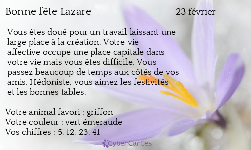 Carte bonne fête Lazare