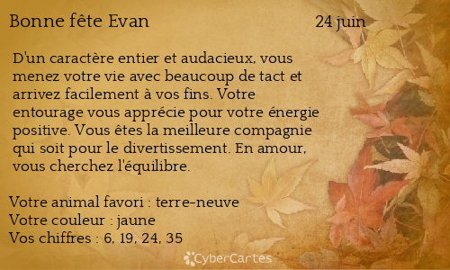 Carte bonne fête Evan