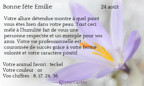 Carte bonne f te Emilie 24 ao t