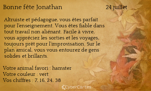 Carte bonne fête Jonathan