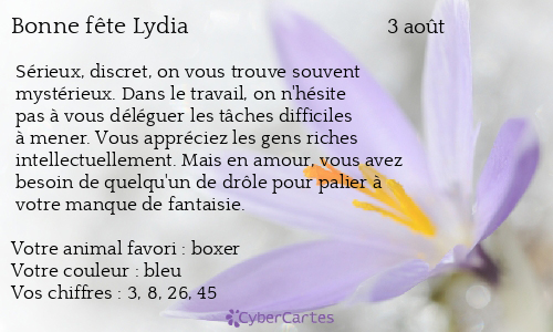 Carte Bonne Fete Lydia 3 Aout