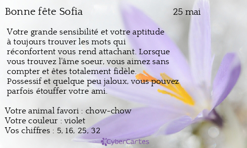 Carte bonne f&ecirc;te Sofia