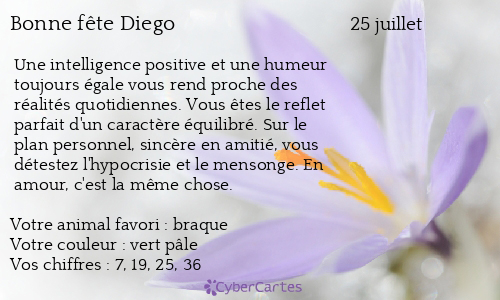 Carte bonne fête Diego