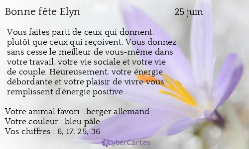 Carte bonne fête Elyn