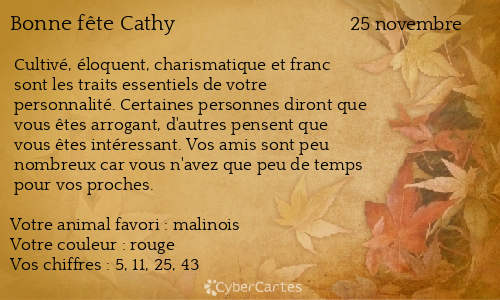 Carte bonne fête Cathy