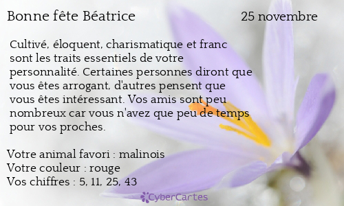 Carte Bonne Fete Beatrice 25 Novembre