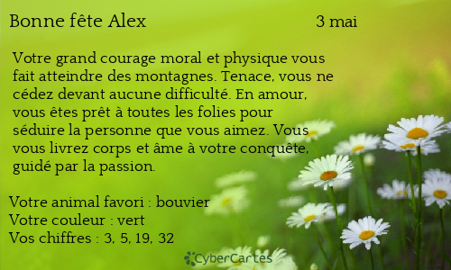 Carte bonne f&ecirc;te Alex