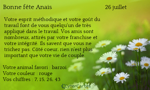 Carte bonne fête Anaïs