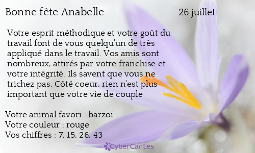 Carte bonne fête Anabelle (26 juillet)