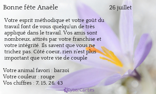 Carte bonne fête Anaële
