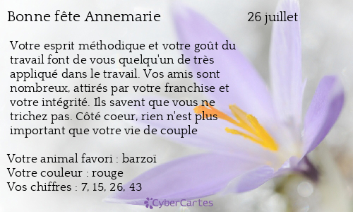 Carte bonne fête Annemarie
