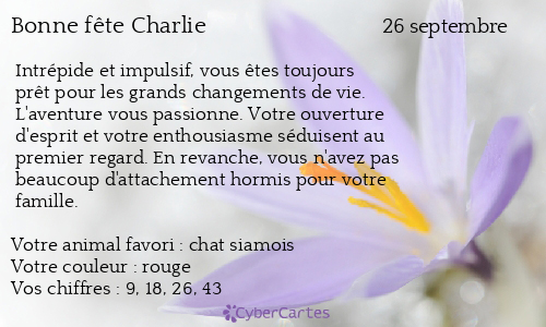 Carte Bonne Fete Charlie 26 Septembre