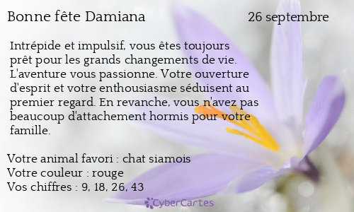 Carte bonne fête Damiana