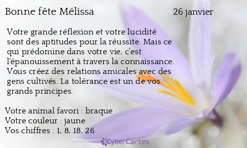 Carte Bonne Fete Melissa 26 Janvier