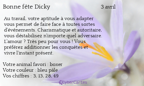 Carte bonne fête Dicky