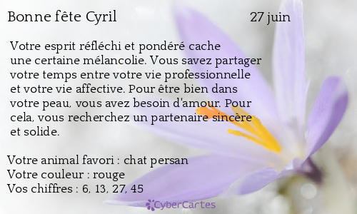 Carte Bonne Fete Cyril 27 Juin