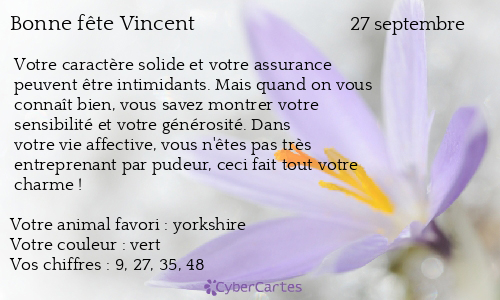 Carte Bonne Fete Vincent 27 Septembre